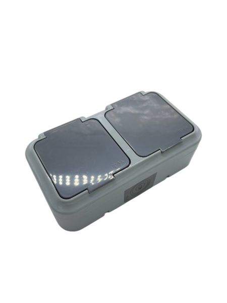 Розетка влагоз.РА16-302.03 Аква с серой крышкой (24) 2 б.з.