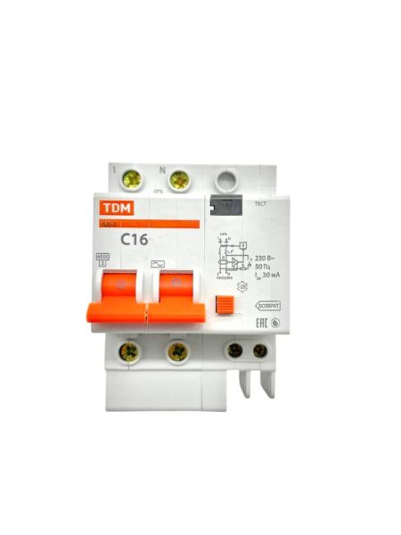 Дифференциальный автомат АД-2 2Р 16 А 30мА TDM 1-3