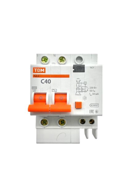 Дифференциальный автомат АД-2 2Р 40 А 30мА TDM 1-3