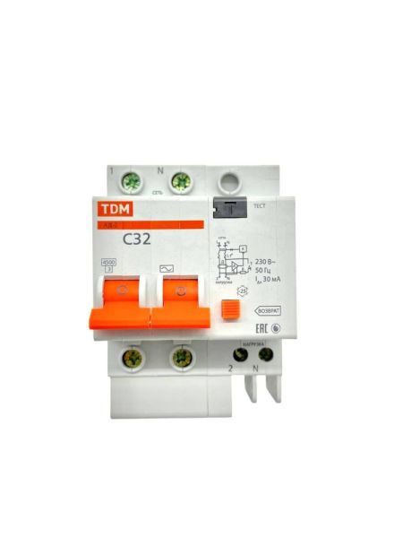 Дифференциальный автомат АД-2 2Р 32 А 30мА TDM 1-3
